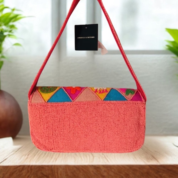 NWT - America & Beyond Beaded Daisy Cherry Summer Tropical Embellished Bag Purse - Picture 7 of 8